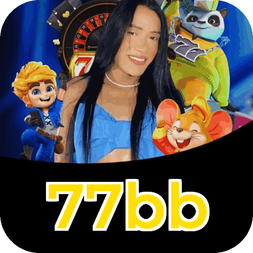 Interface do aplicativo 77bb mostrando jogos disponíveis no iOS e Android